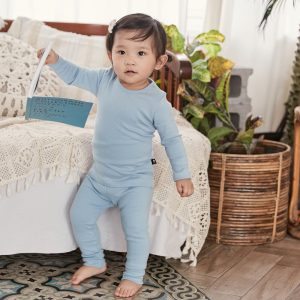 Bộ quần áo thun cạp cao chống hở bụng Rototo bebe – Xanh