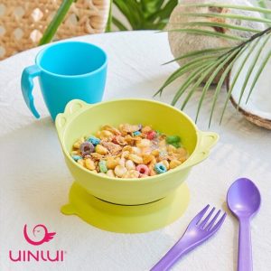 Set tô lớn đế dính thìa dĩa làm từ nhựa sinh học Dừa