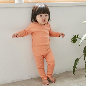 Bộ quần áo thun cạp cao chống hở bụng Rototo bebe – Da cam