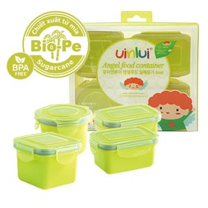 Set 4 hộp kín đựng đồ ăn dặm an toàn UINLUI – Xanh cốm